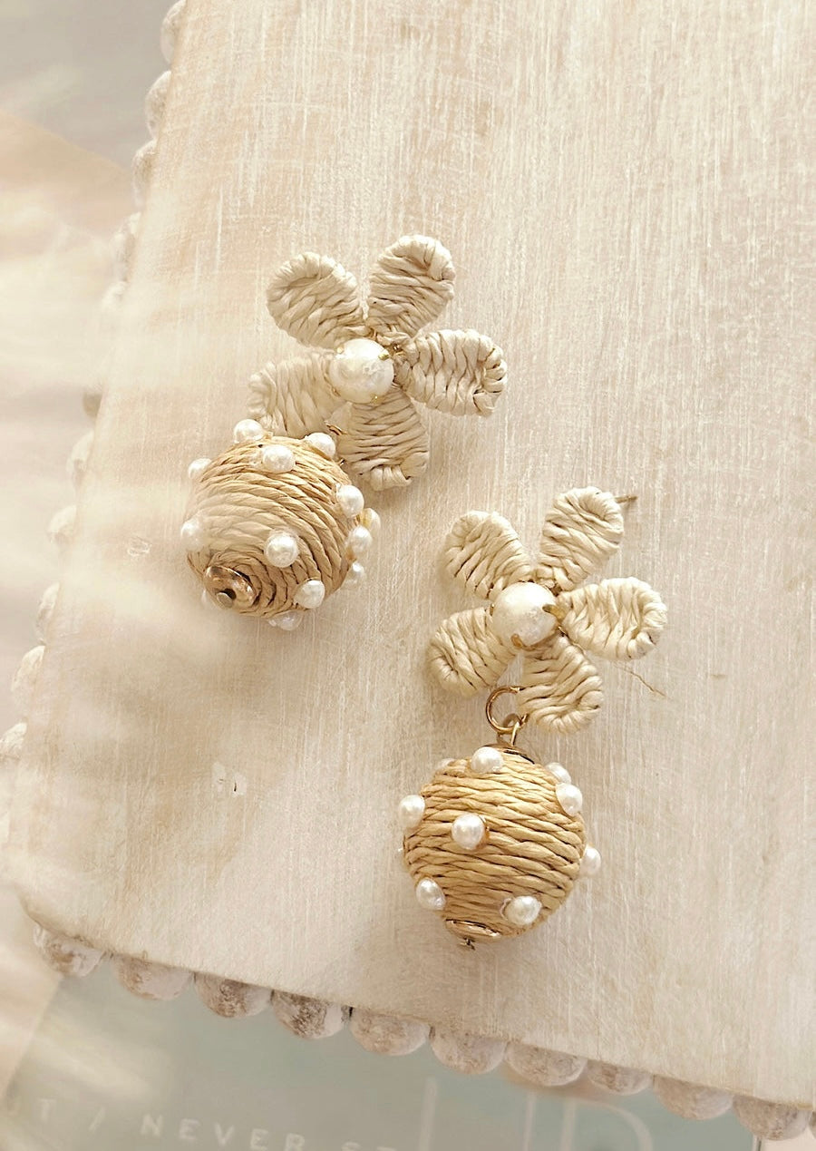 Sweet Retreat Raffia Flower Earrings