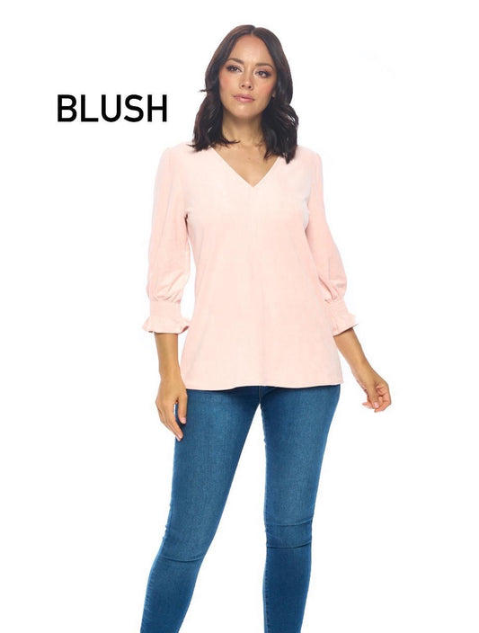 Suede Flounce Sleeve Blouse