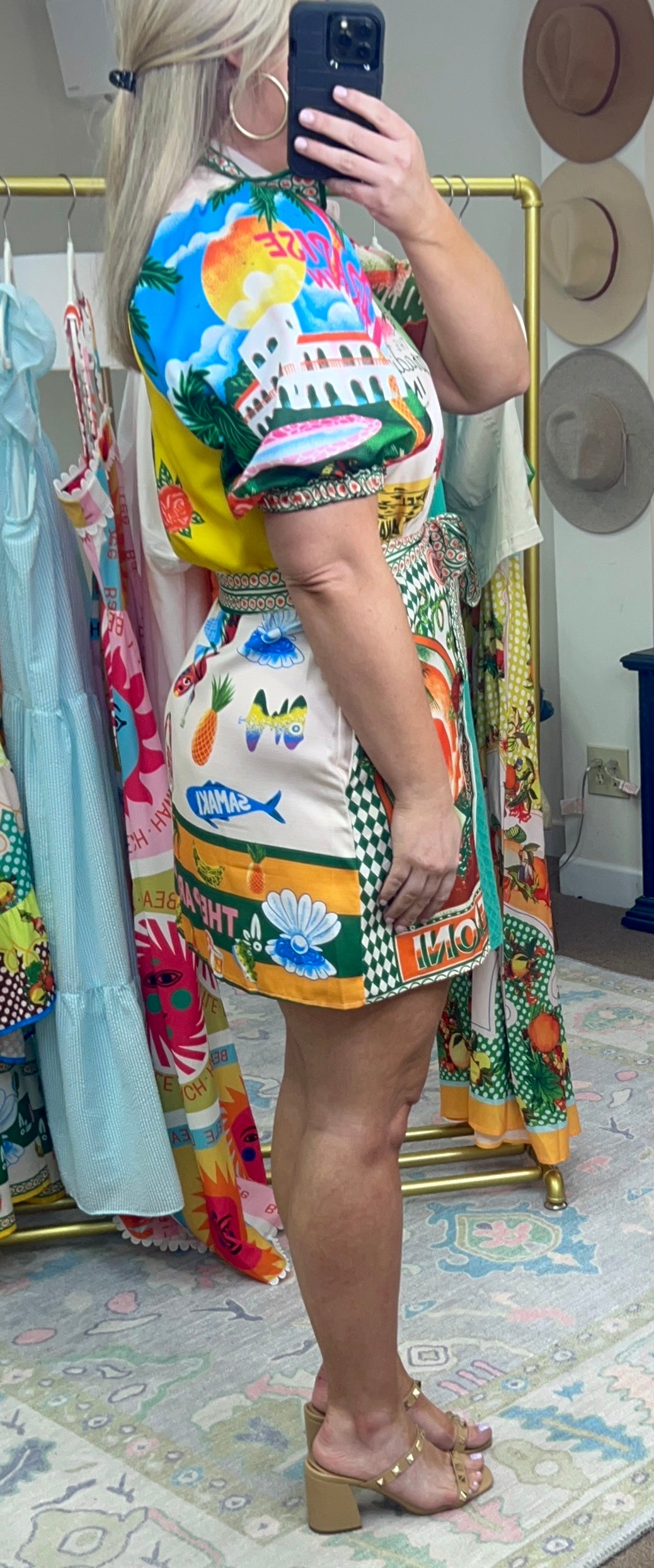 Resort Print Puff Sleeve Shirt Dress