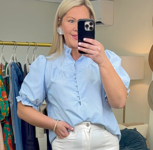 Prim And Polished Ruffle Neck Blouse