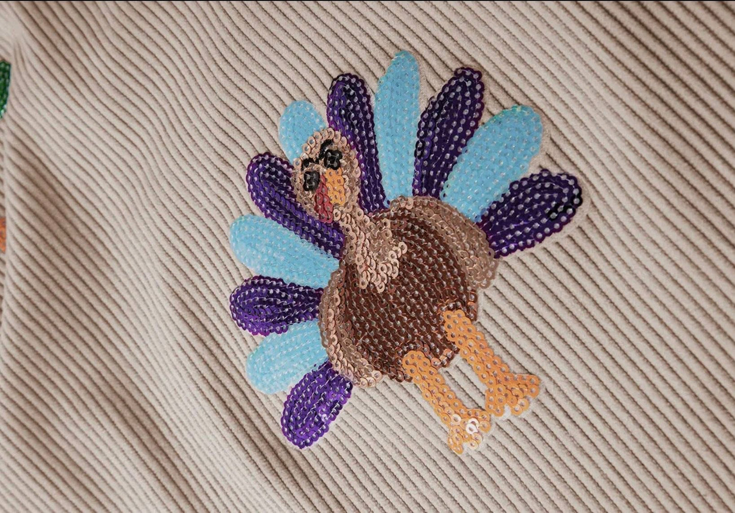 Shake Your Tail Feather Sequin Turkey Pullover Top