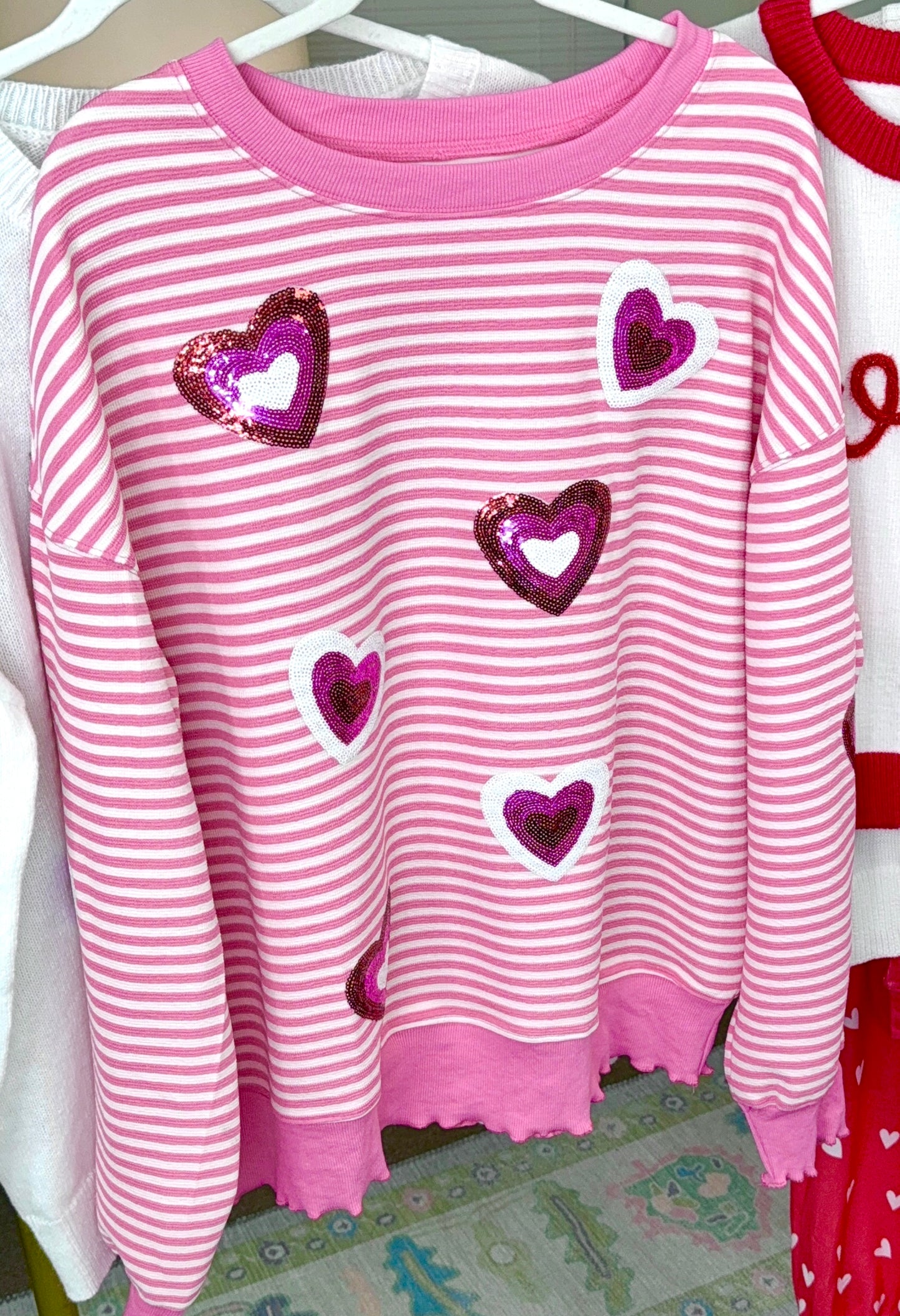 Love Fool Sequin Heart Pullover Top