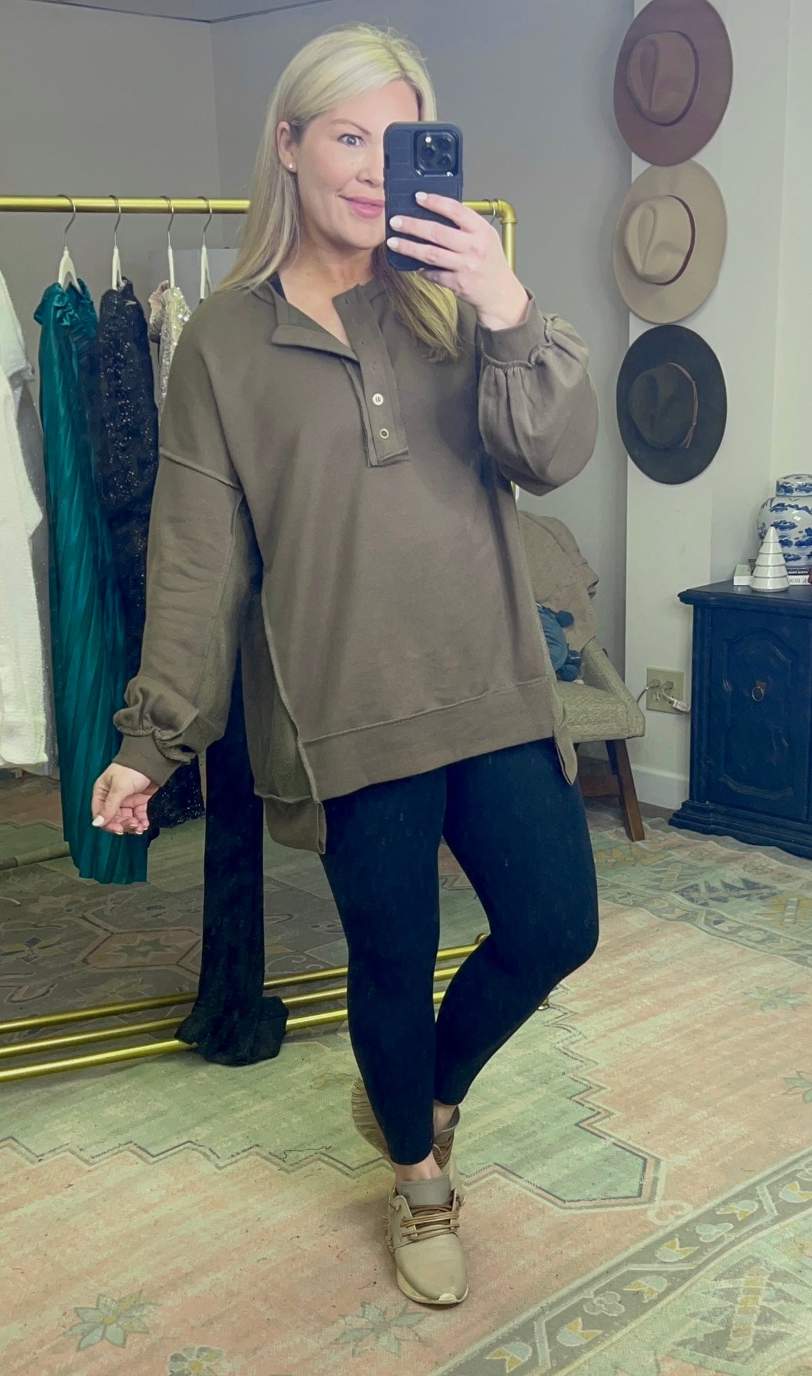 Spirit Of Adventure Oversized Henley Pullover Top