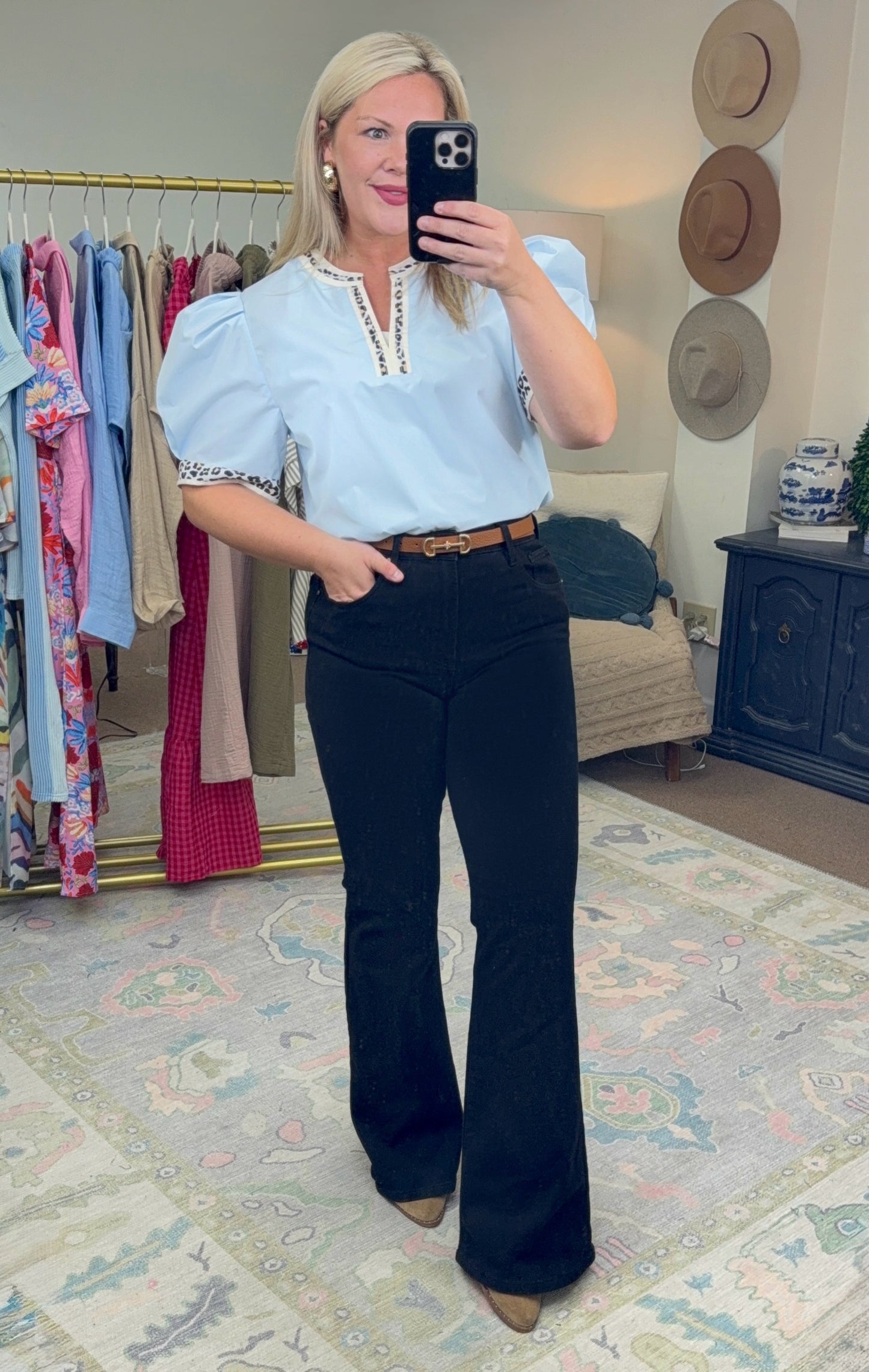 In the Wild Leopard Trim Poplin Blouse