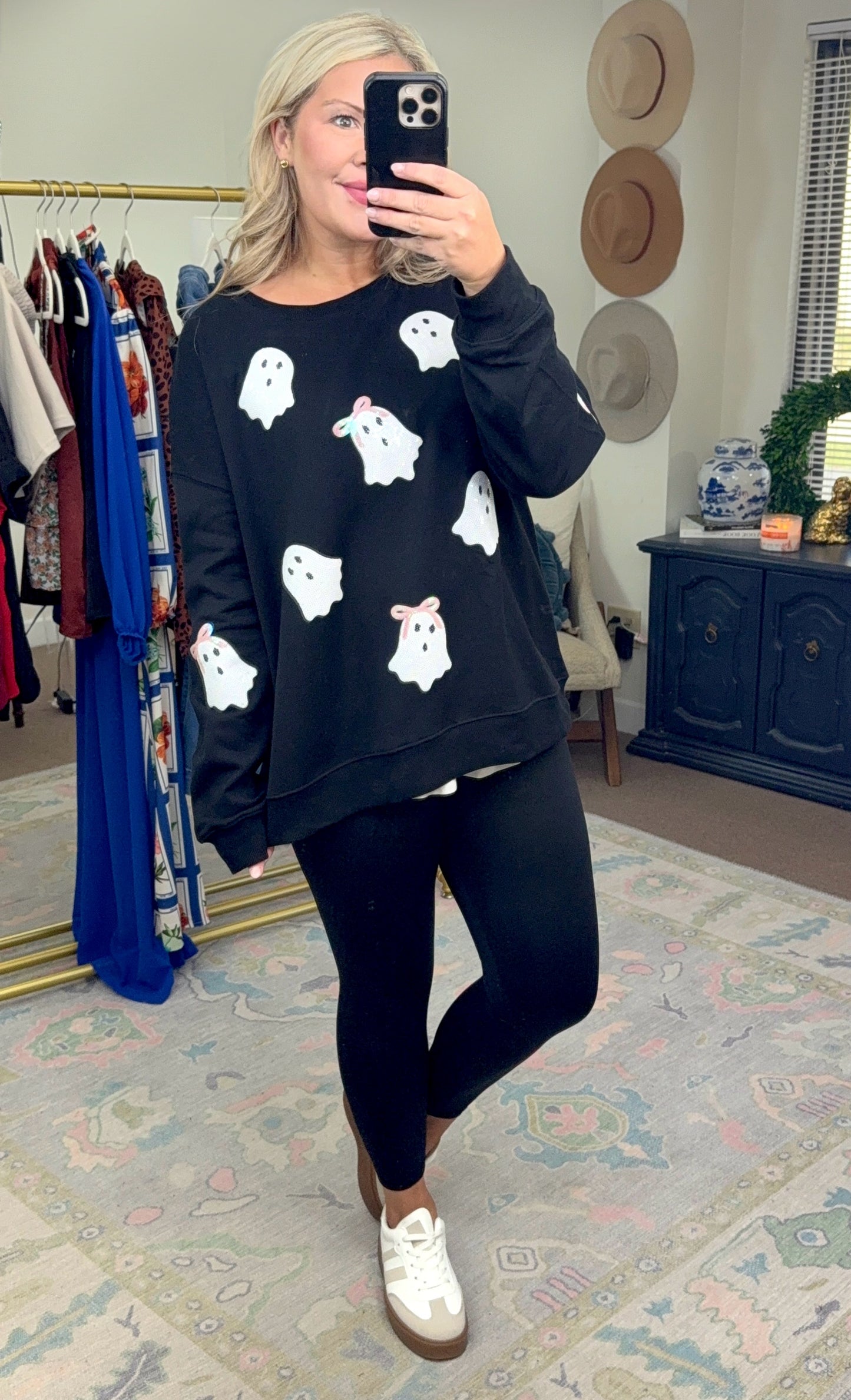 Let’s Go Ghouls Sequin Ghost Crewneck Pullover