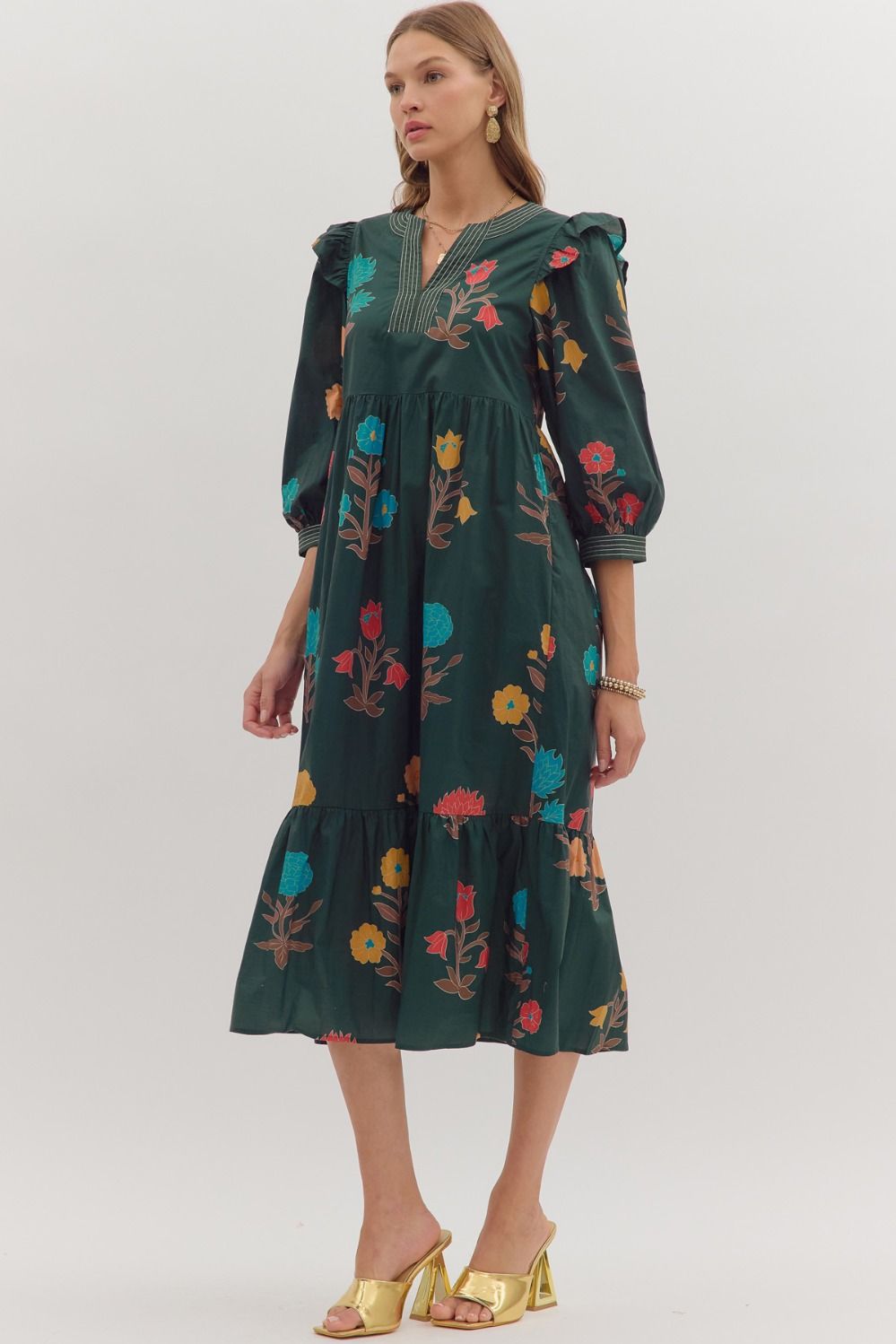 Petals and Poetry Ruffle Midi Dress