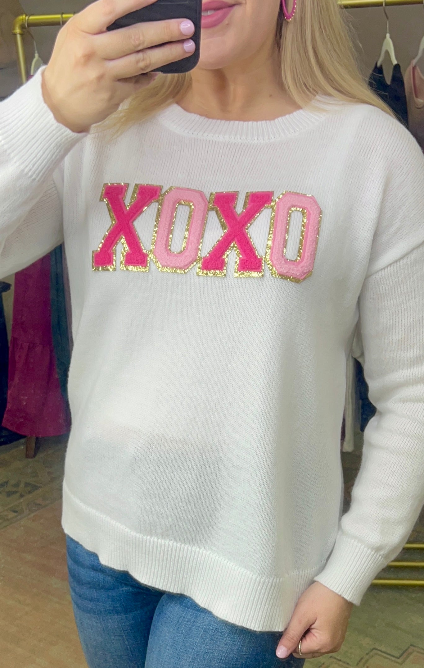 Cream XOXO Patch Sweater