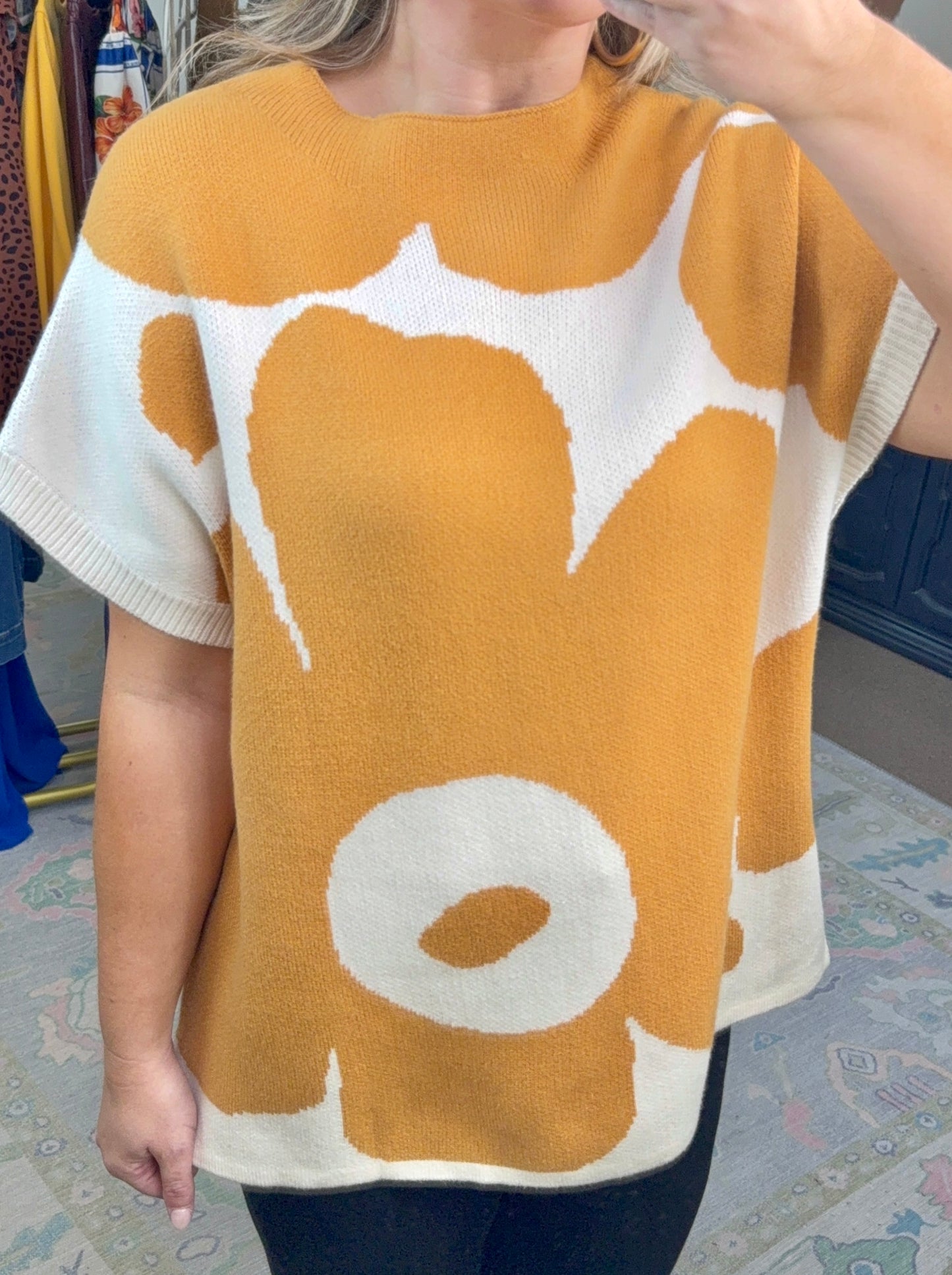 Golden Foliage Knit Tunic Top
