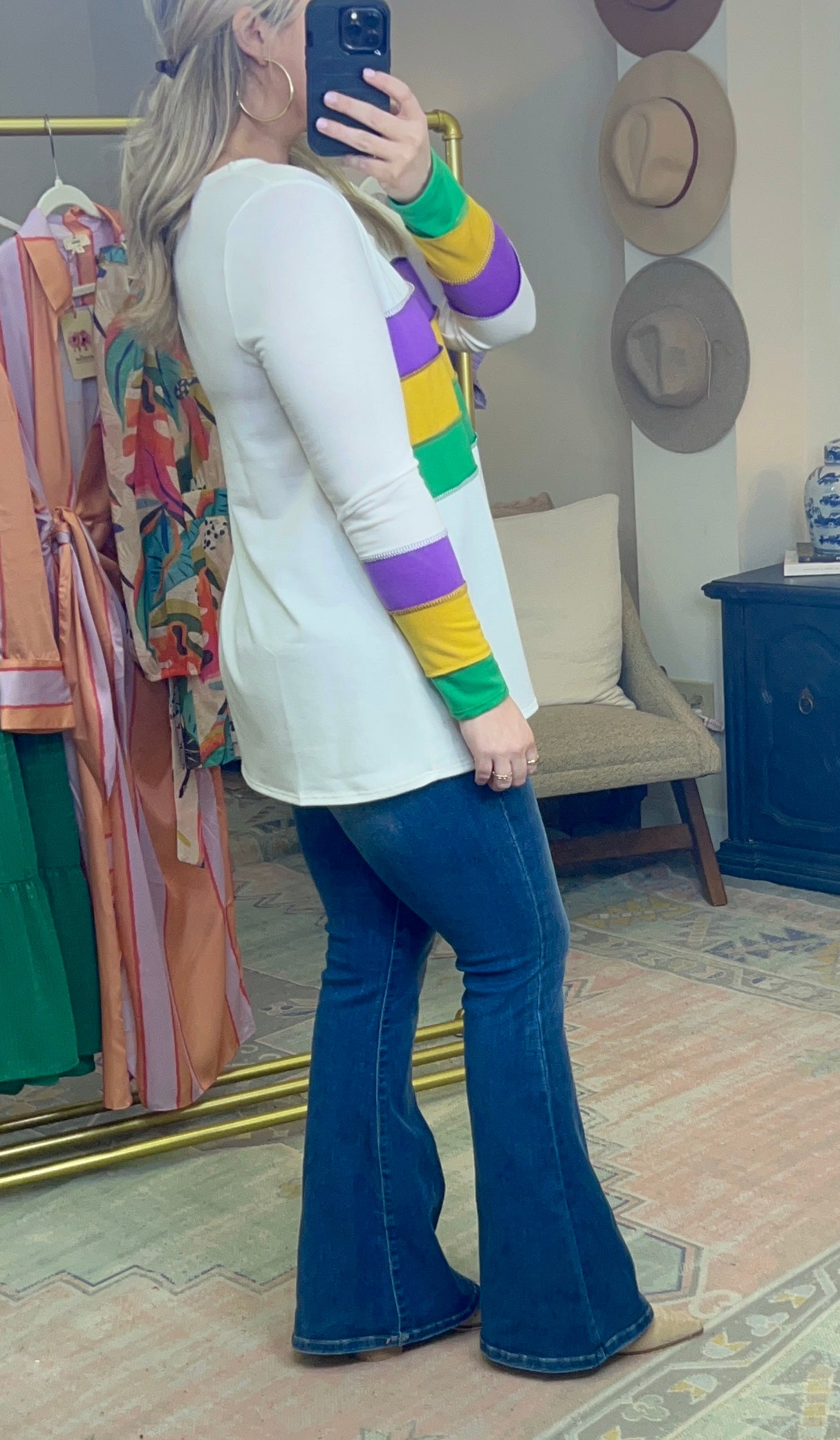 White Mardi Gras Colorblock Stripe Top