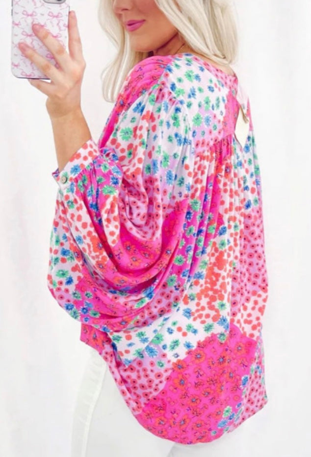 Floral Boho Patchwork Blouse