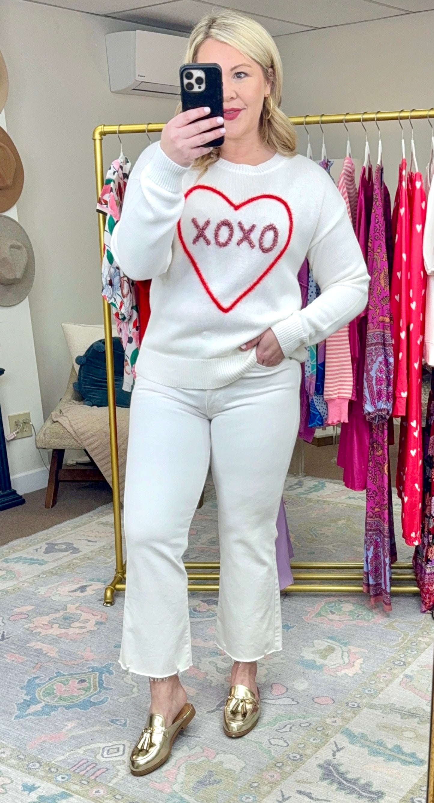 XOXO Heart Puff Script Sweater