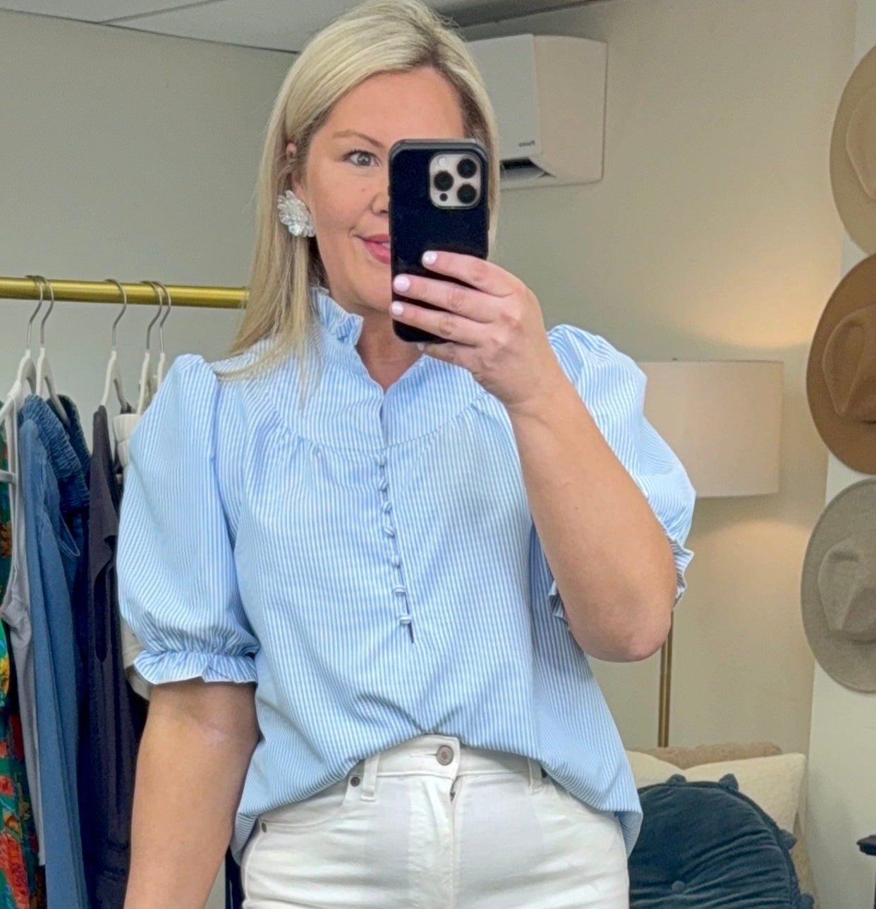 Prim And Polished Ruffle Neck Blouse
