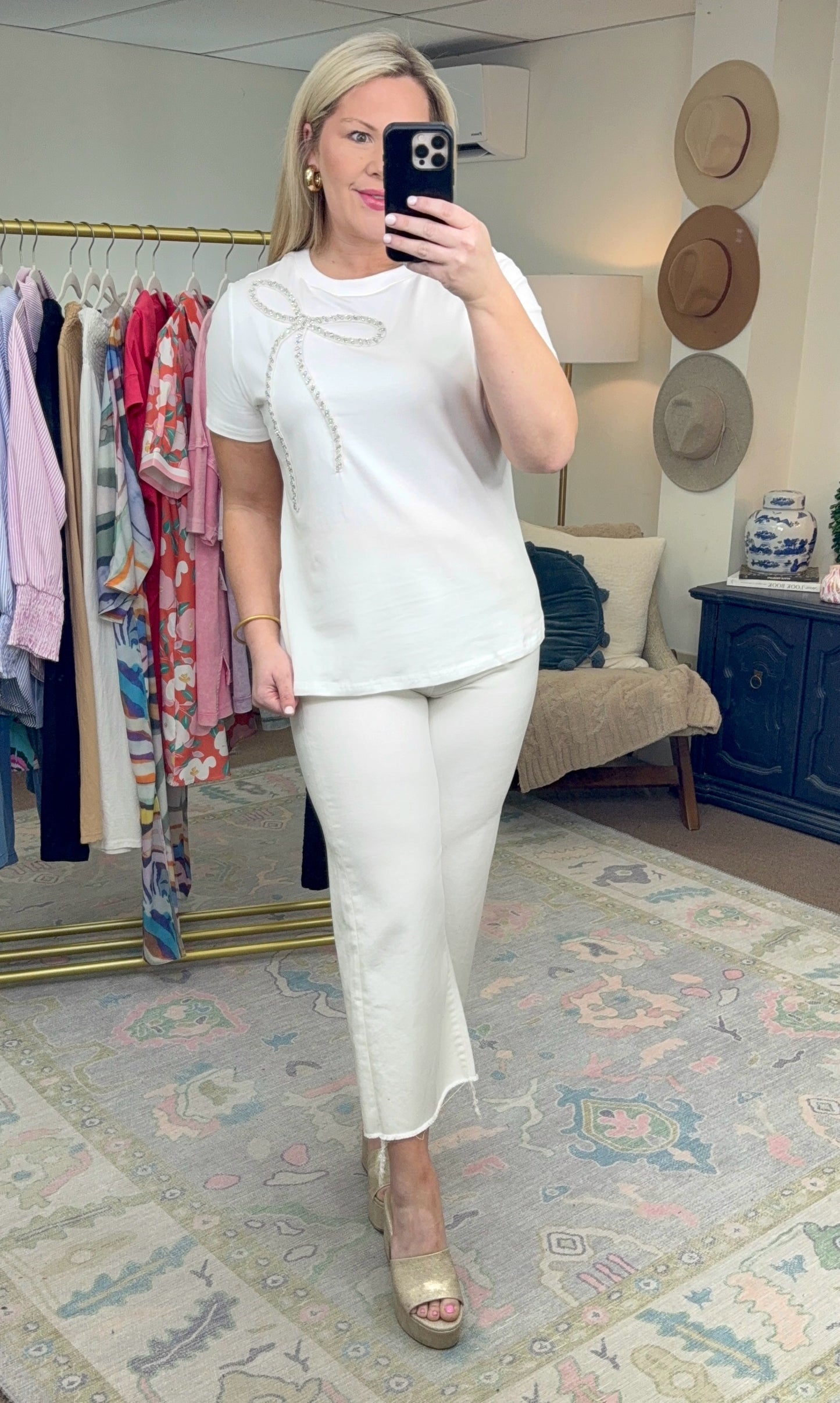 Laid Back Luxe Bow Embellished Tee