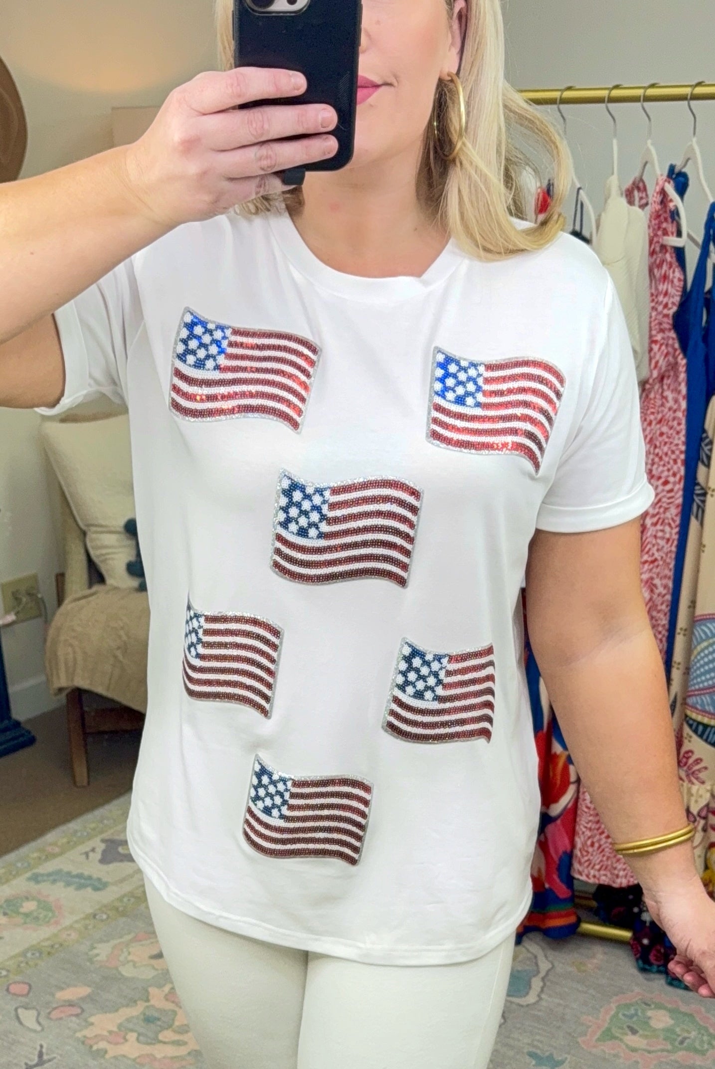 Star Spangled Flag Sequin Tee