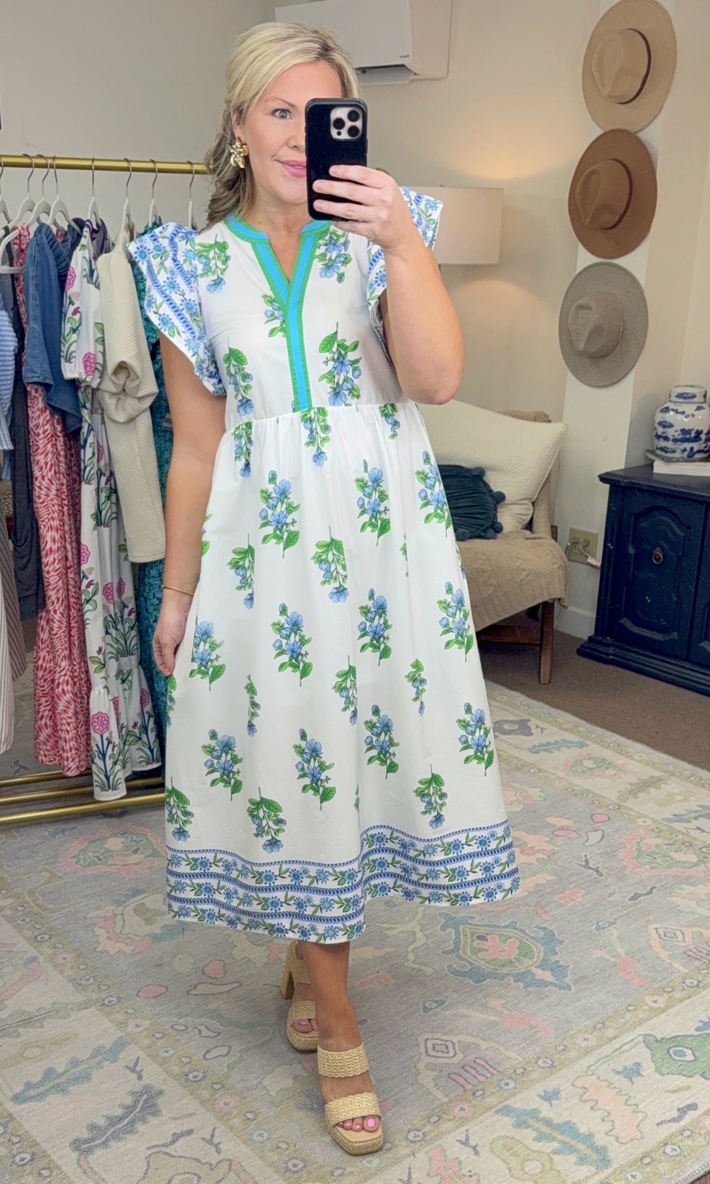 I Do Declare Printed Flutter Sleeve Midi Dress