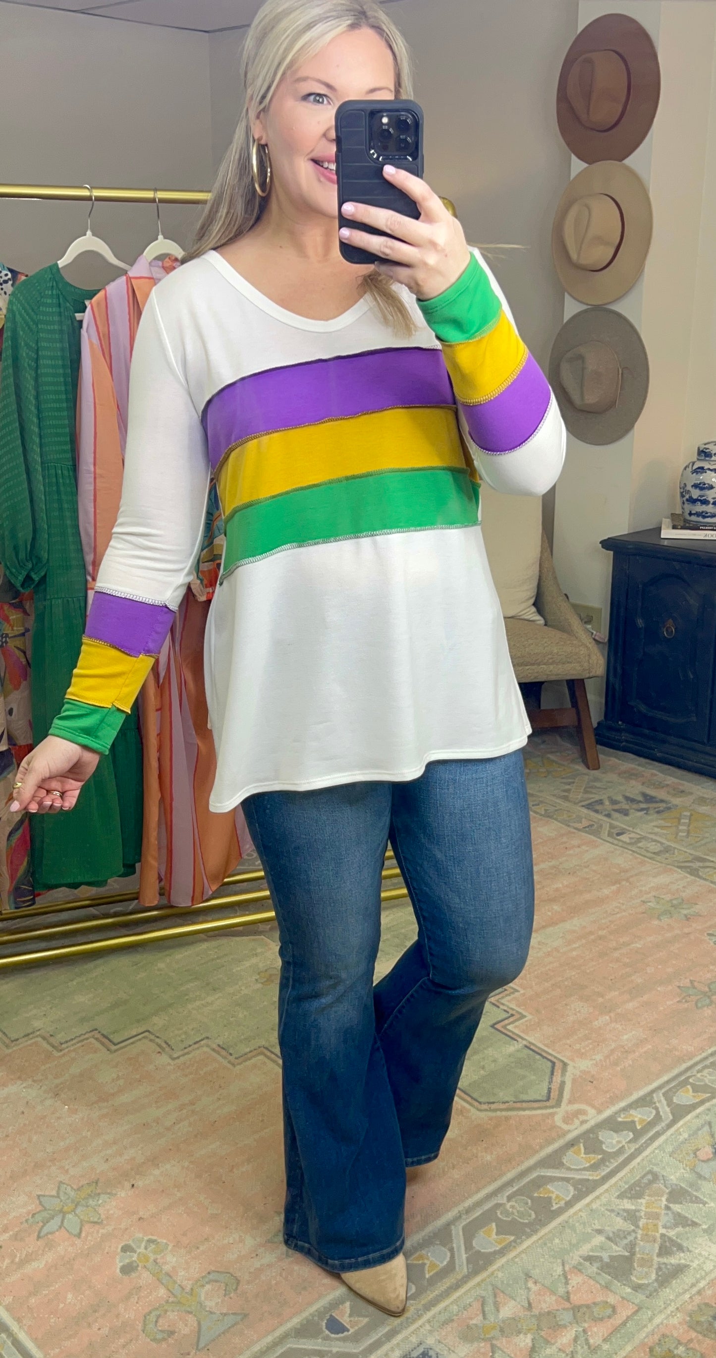 White Mardi Gras Colorblock Stripe Top