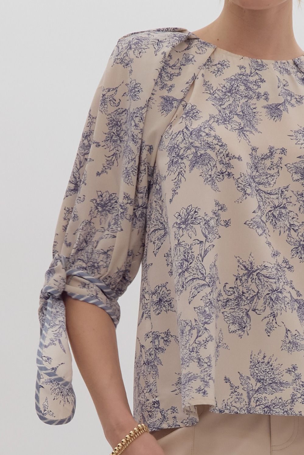 ENTRO: Timeless Love Blue Toile Blouse