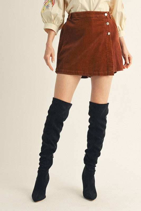 **MORE COLORS** Proper Poise Button Up Corduroy Skort