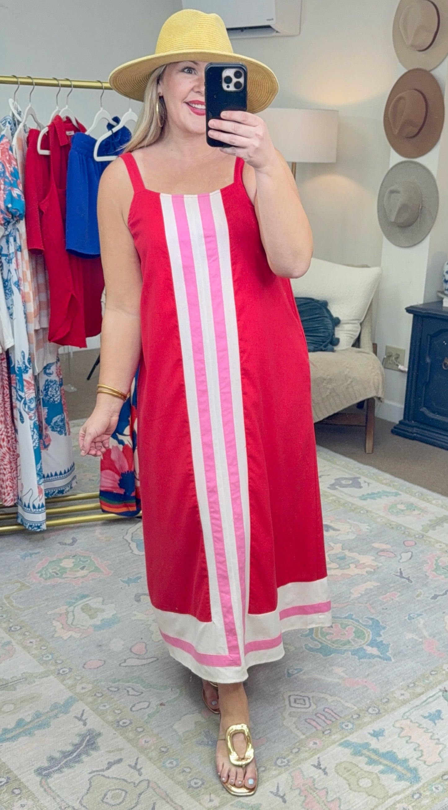 Slow and Steady Red Colorblock Midi Dress