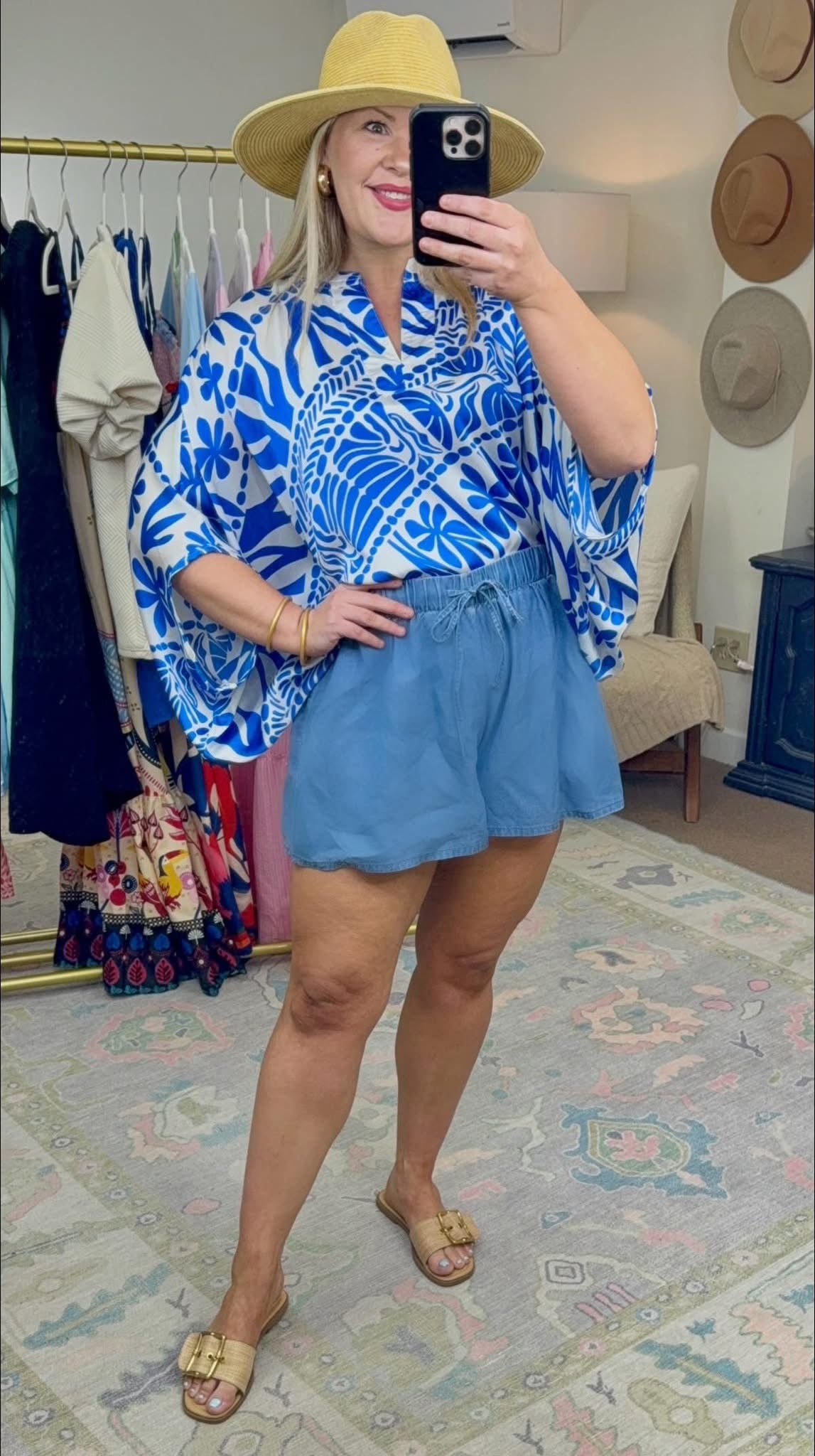 Not That Serious Blue Print Caftan Blouse