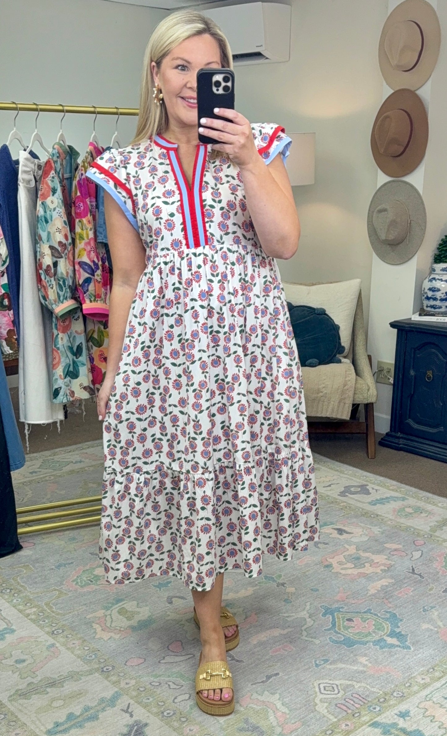 ✨RESTOCK✨ Simpler Times Printed Flutter Sleeve Midi Dress