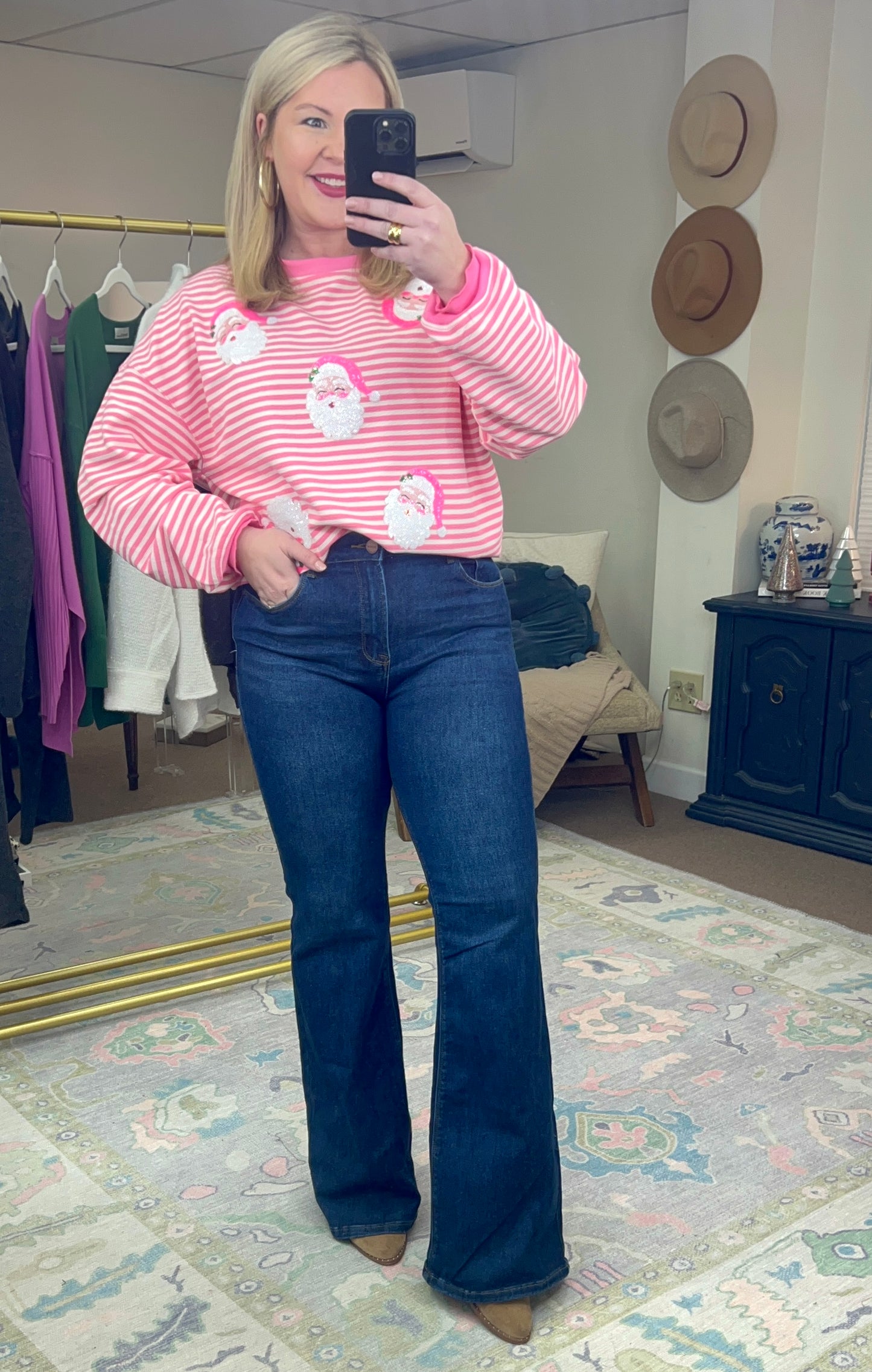 Oh What Fun Sequin Santa Pullover Top