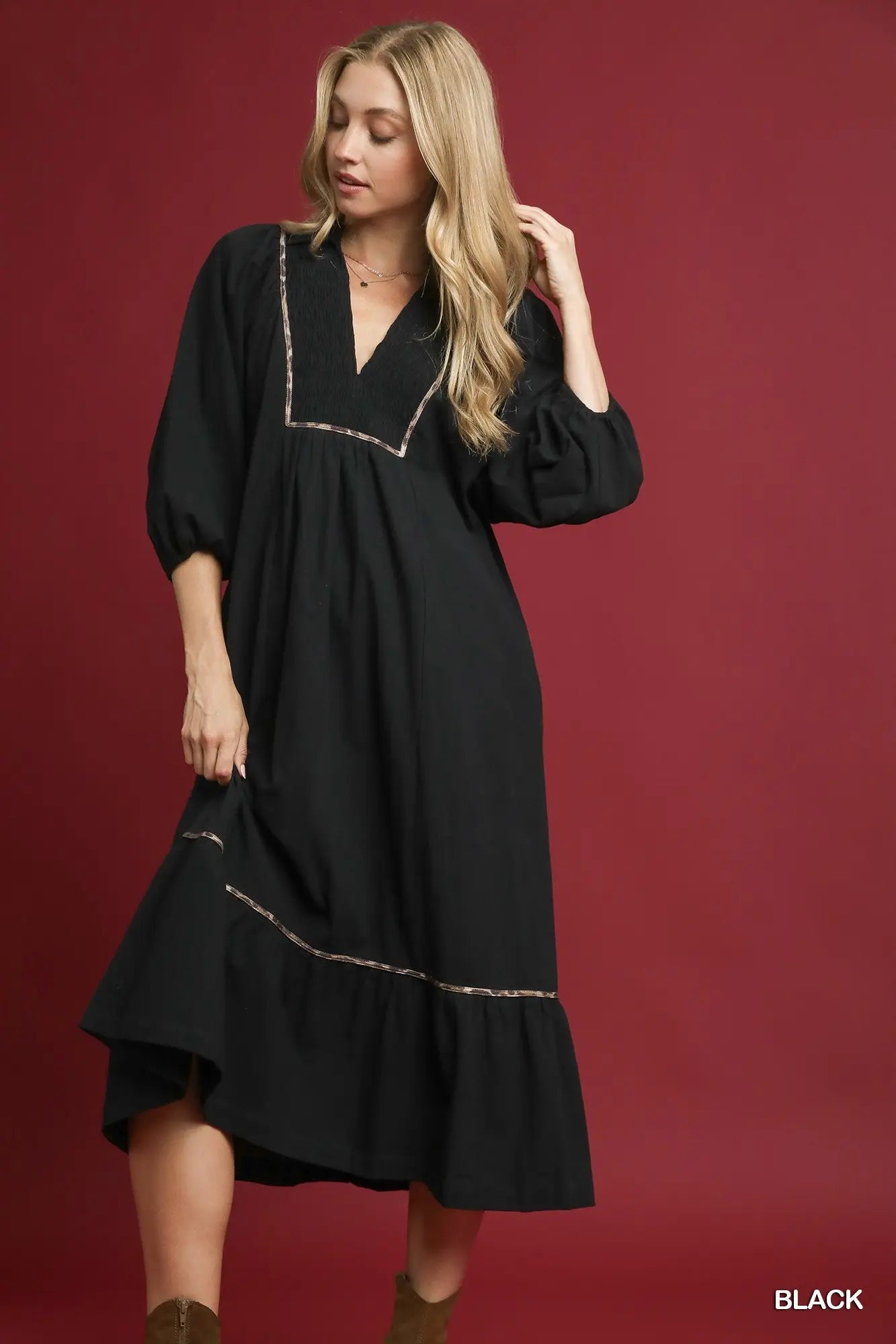 **MORE COLORS** More Than Words Leopard Trim Midi Dress
