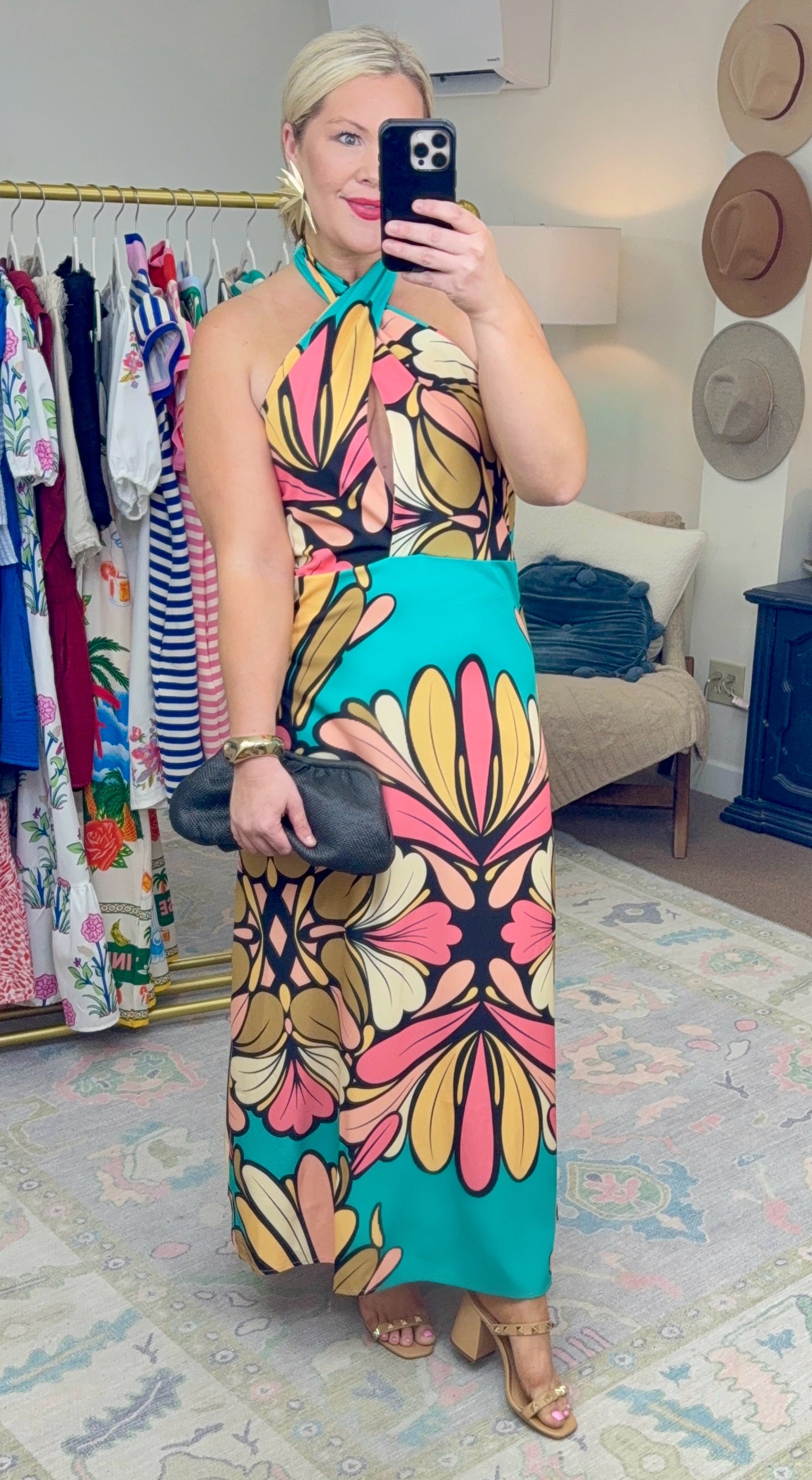 Lady Lotus Twist Halter Maxi Dress