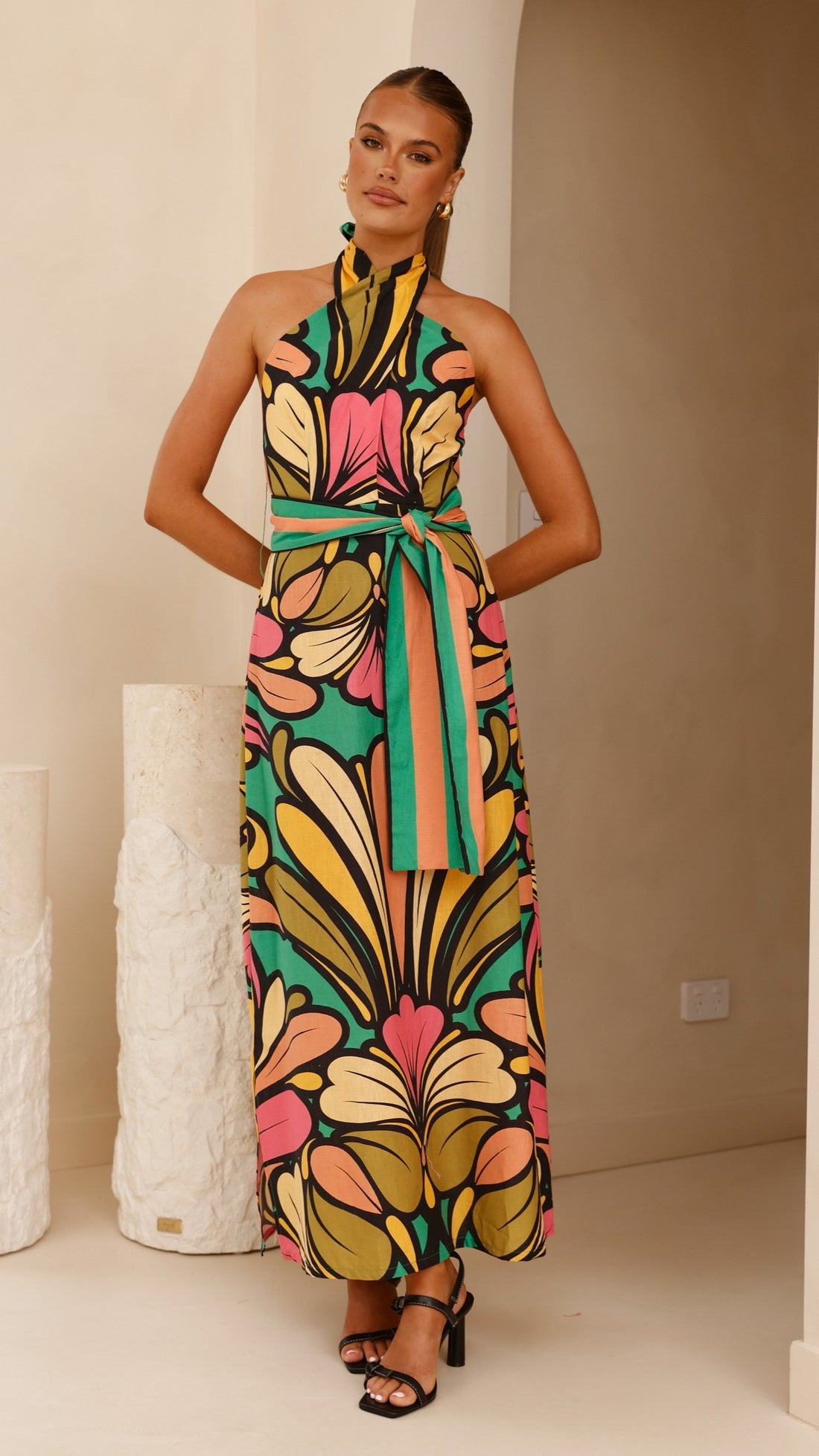 Lady Lotus Twist Halter Maxi Dress