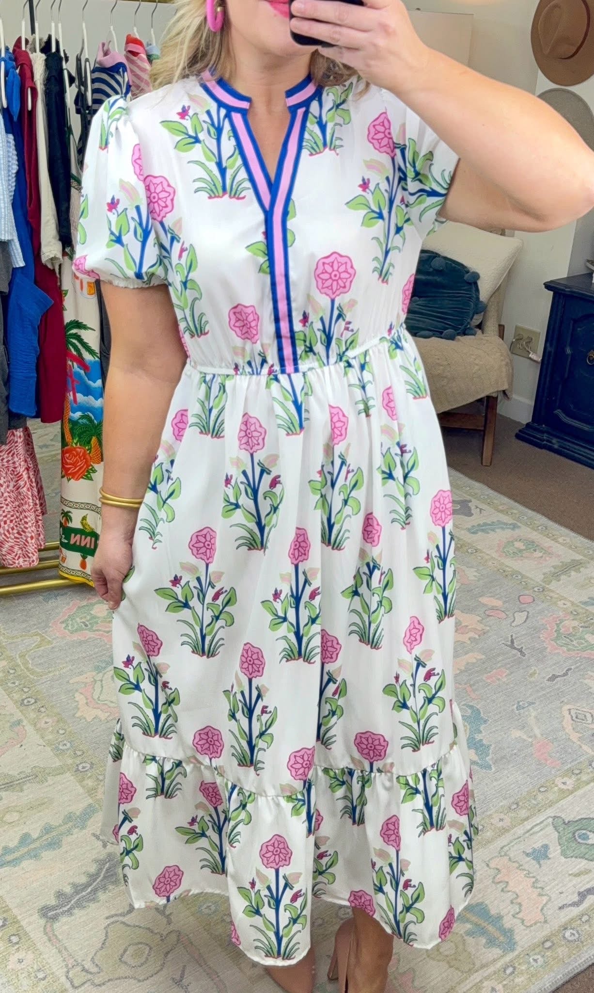 **MORE COLORS** Heart’s Content Printed Puff Sleeve Dress