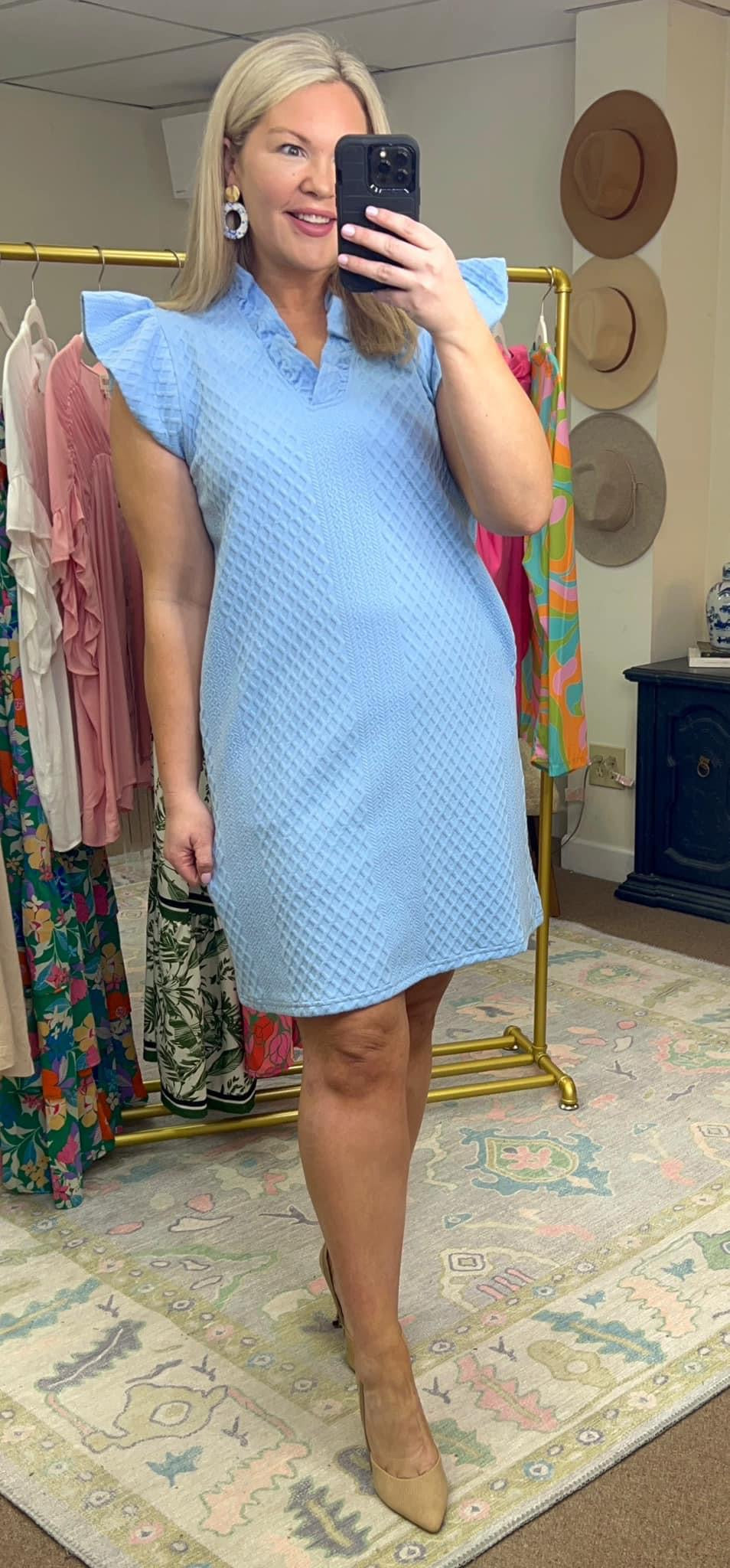 **MORE COLORS** Textured Ruffle Neck Dress
