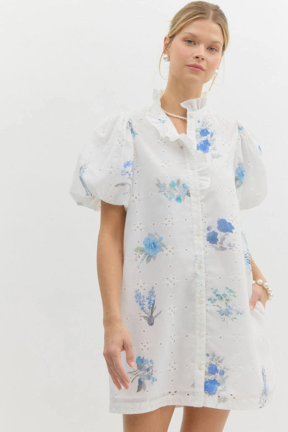 Garden Party Floral Print Eyelet Dress