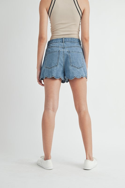 Another Perfect Day Scallop Hem Denim Shorts