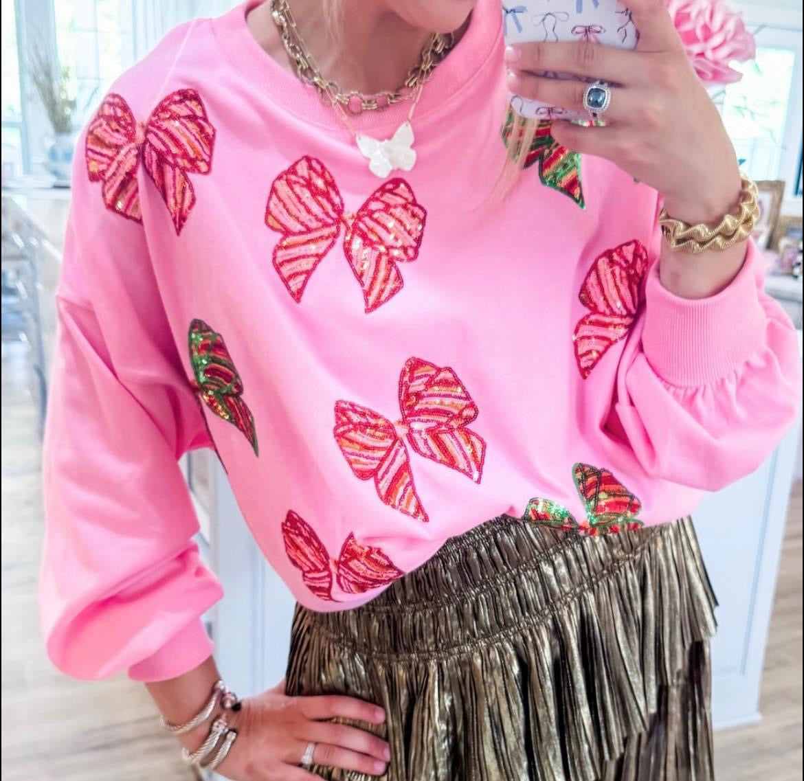 Tie One On Sequin Bow Pullover Top