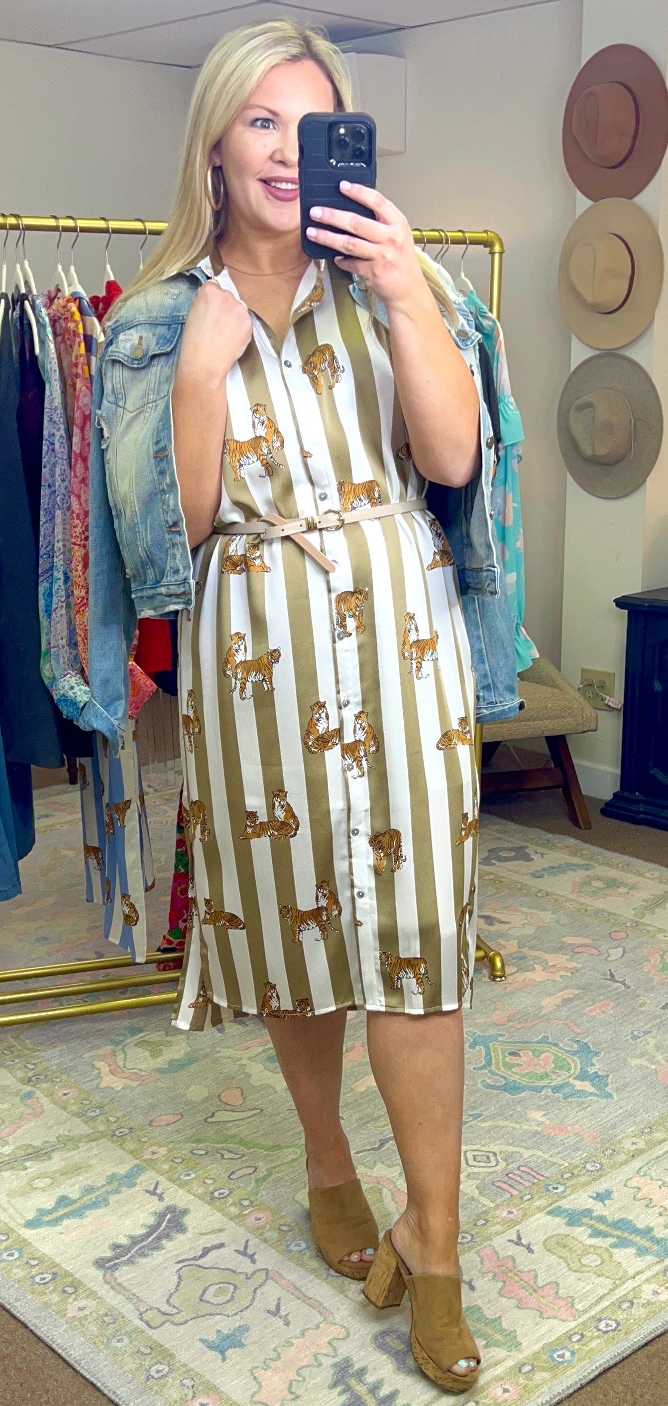 Stripe Tiger Midi Shirt Dress