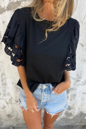 **MORE COLORS** Eye for an Eyelet Scalloped Sleeve Tee