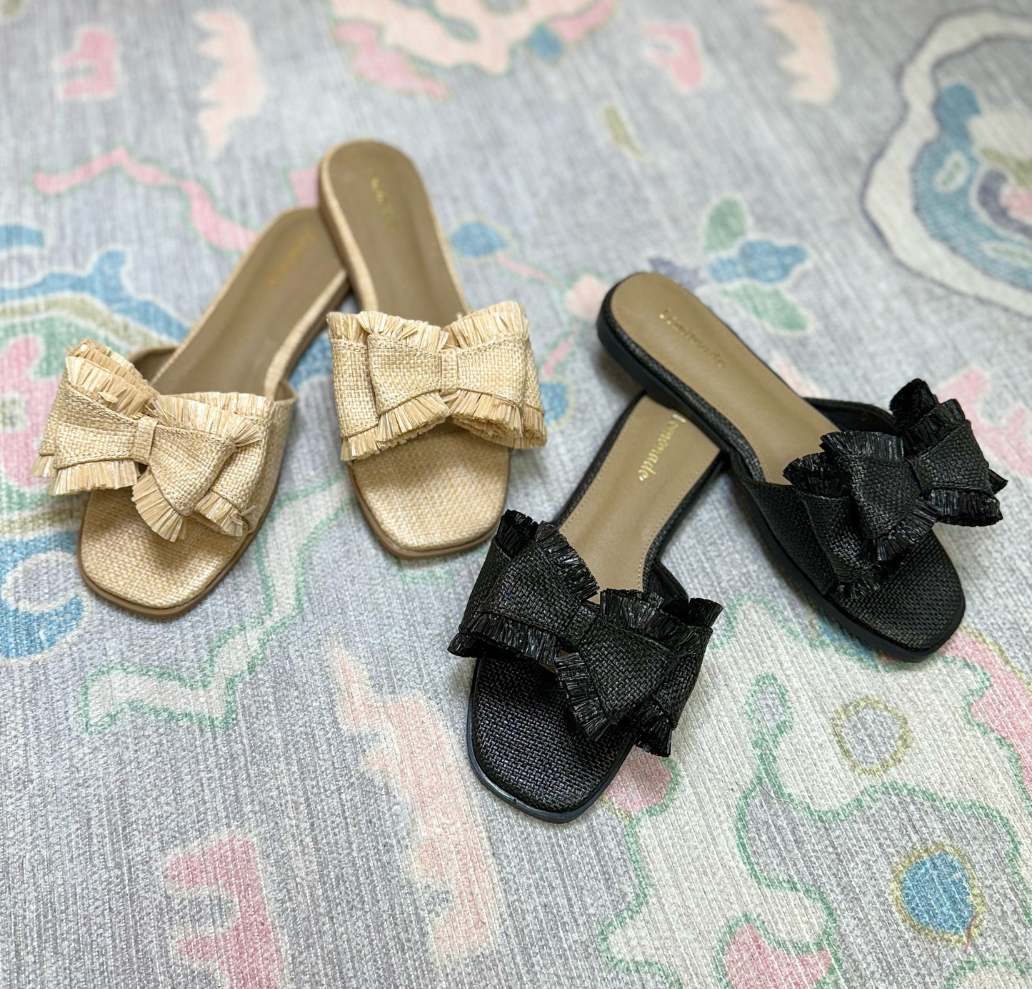 MORE COLORS Raffia Bow Slide Sandals