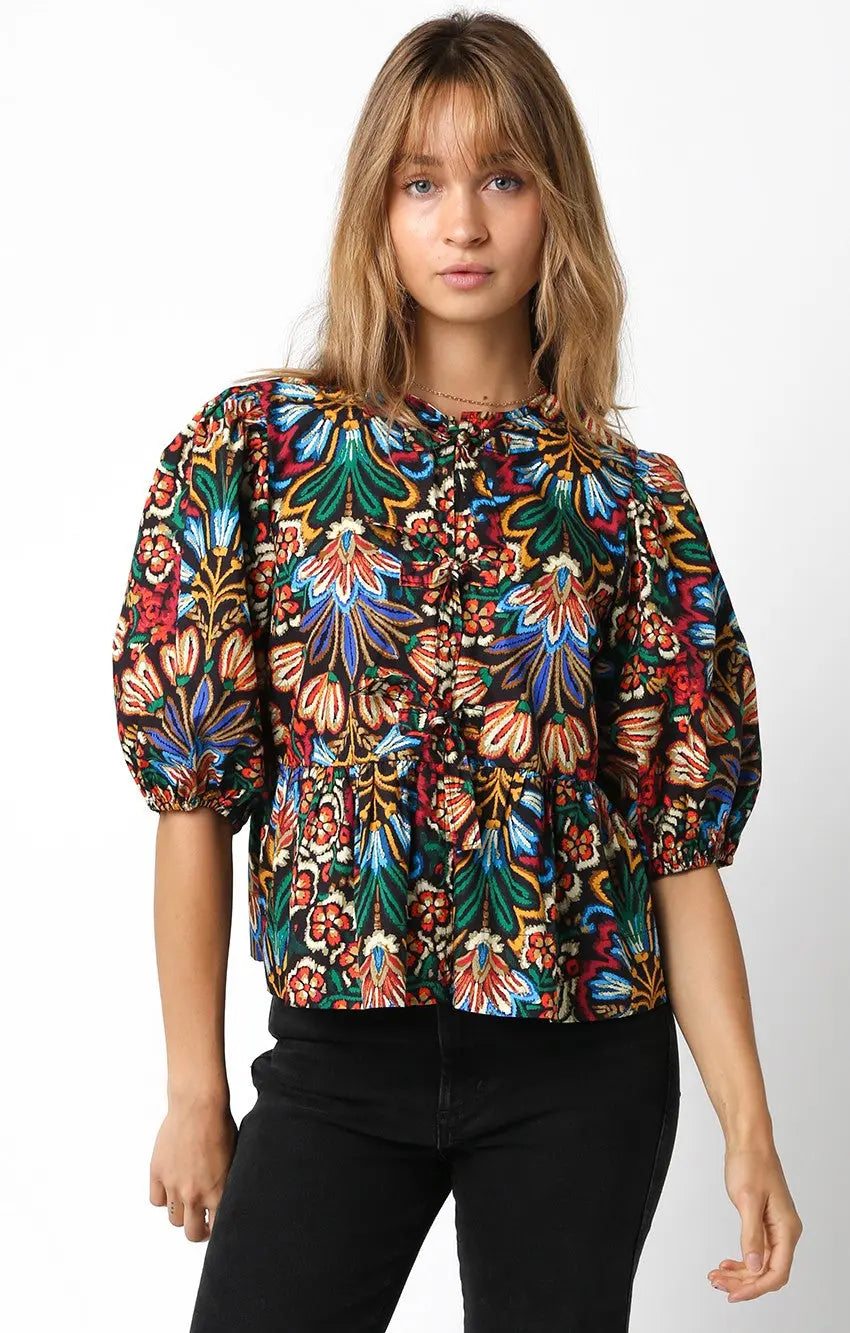 You Alone Print Poplin Knot Blouse