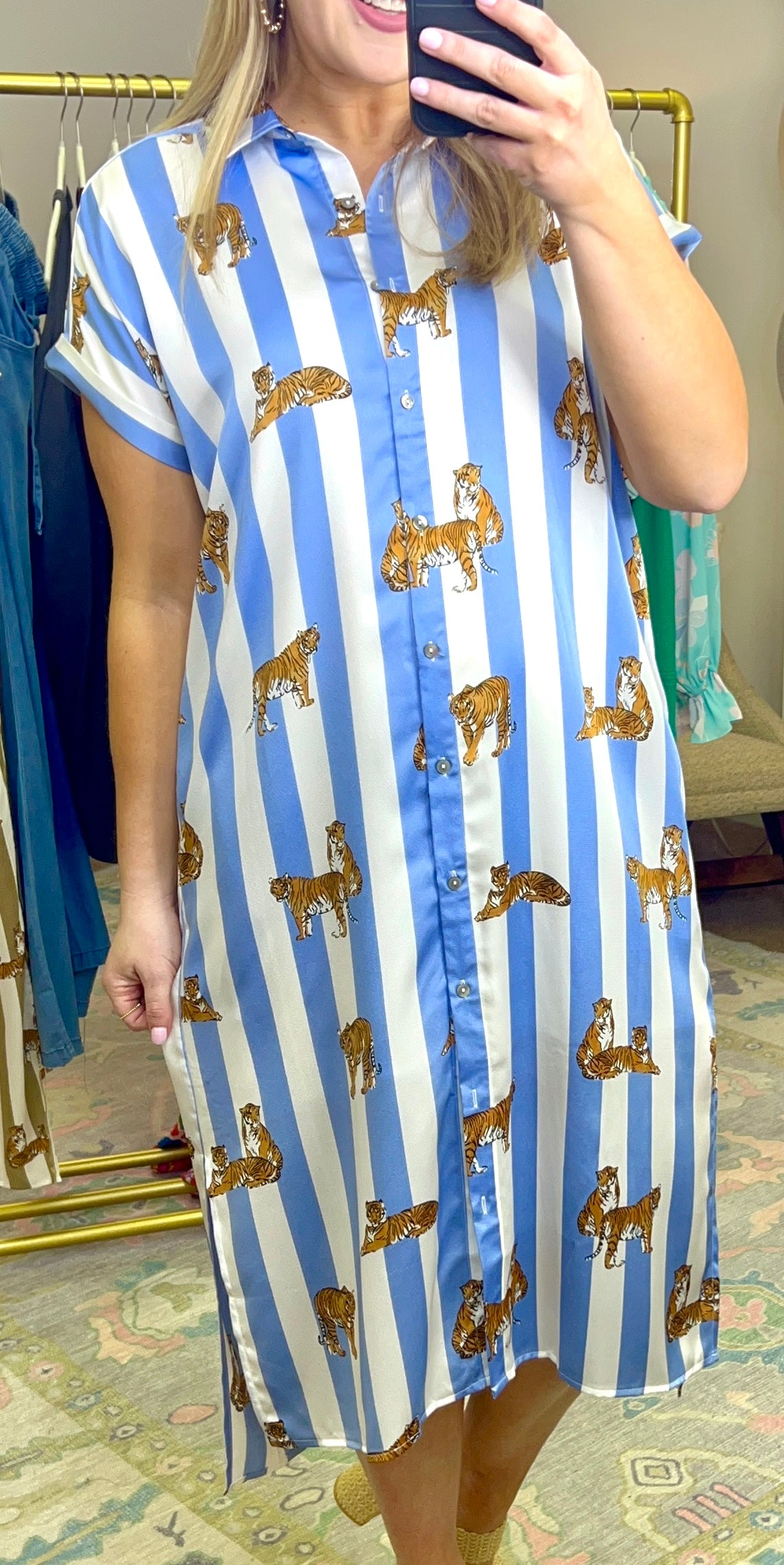 Stripe Tiger Midi Shirt Dress