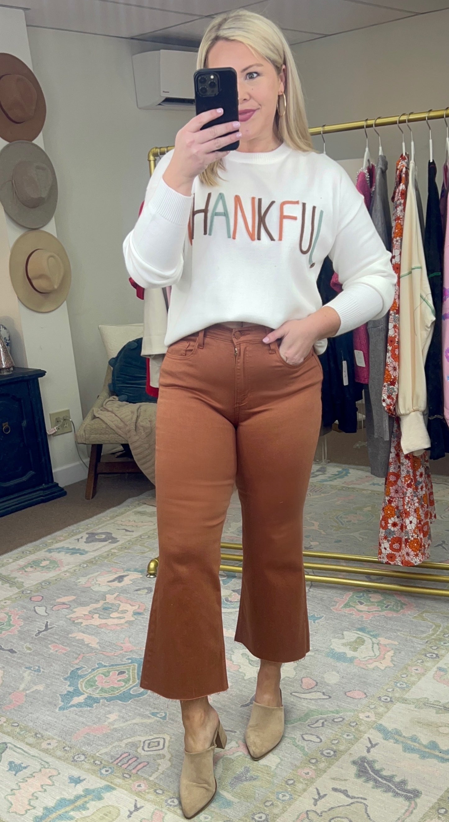 We Are Thankful Script Knit Sweater