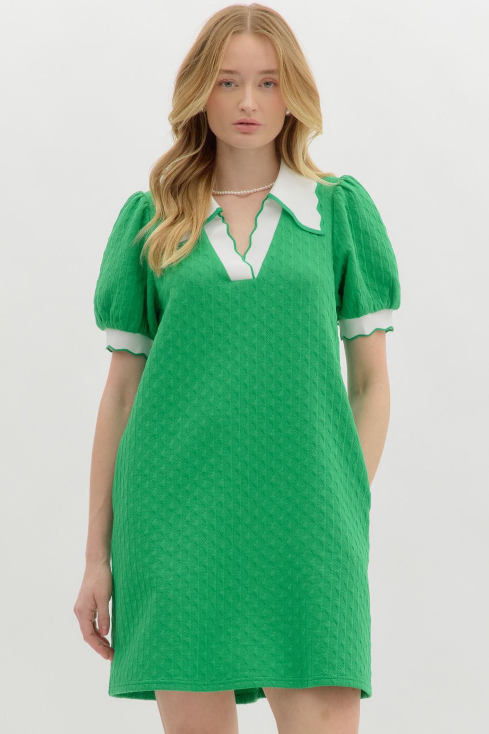 Free Time Scallop Collar Shirt Dress