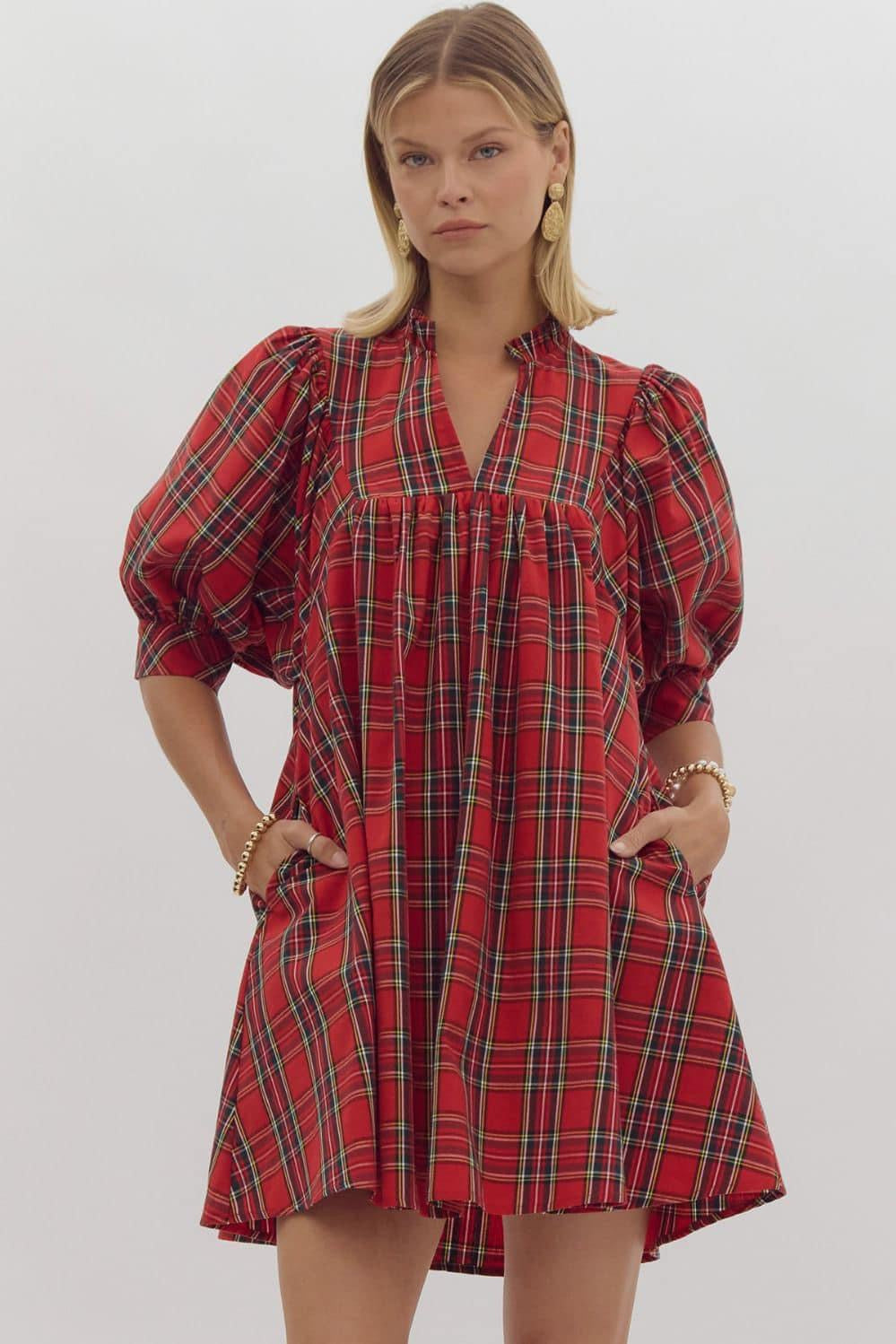 **MORE COLORS** Home For The Holidays Tartan Babydoll Dress