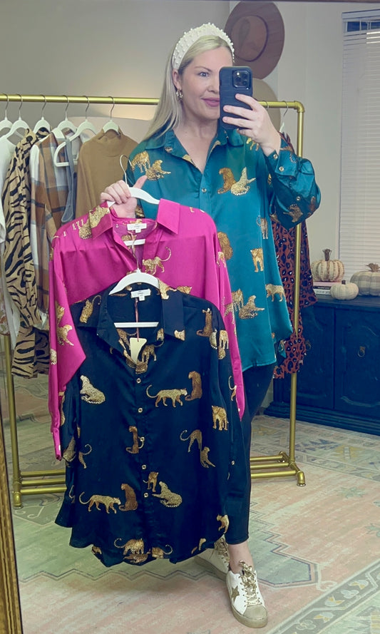 ENTRO: Leopard Button Down Tunic Top