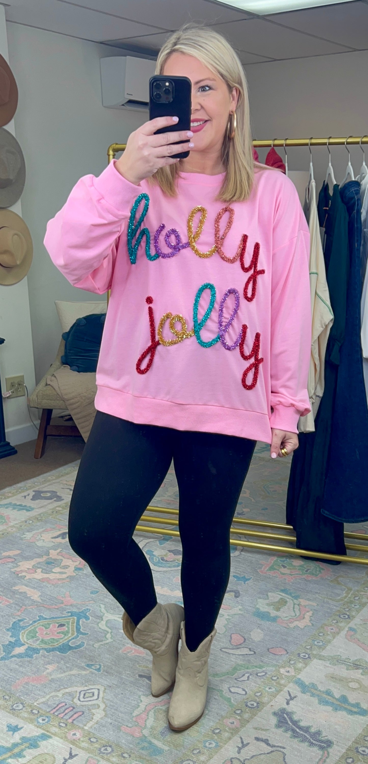 Holly Jolly Tinsel Embellished Pullover Top