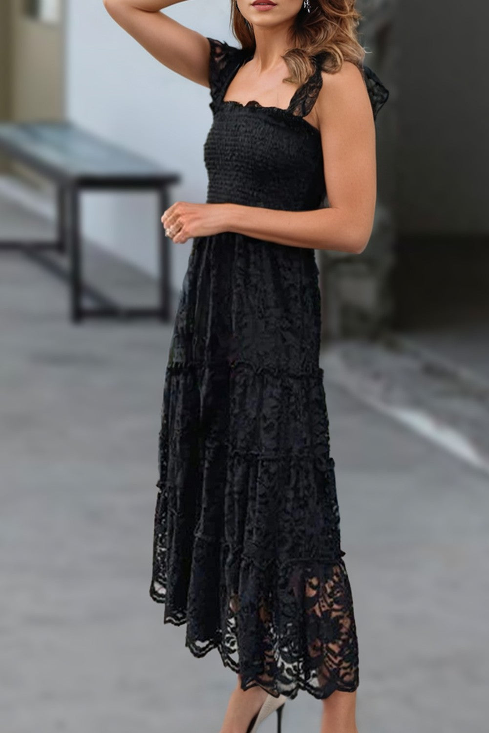 Black Lace Ruffle Nap Dress