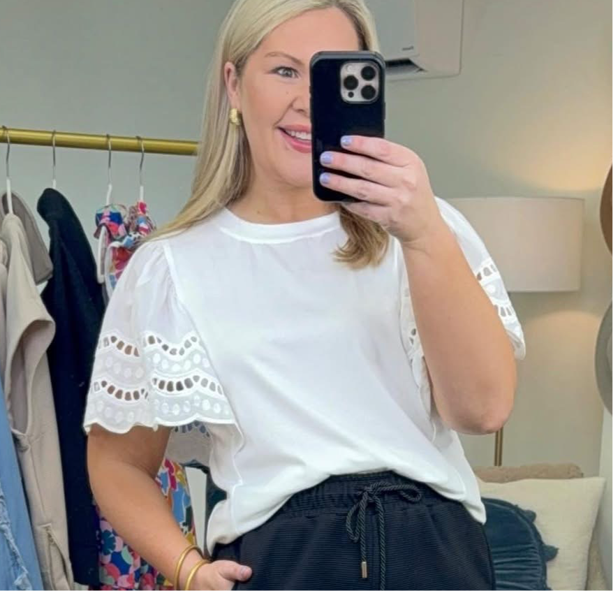 **MORE COLORS** Eye for an Eyelet Scalloped Sleeve Tee