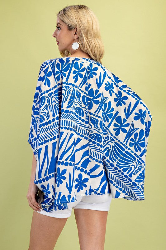 Not That Serious Blue Print Caftan Blouse
