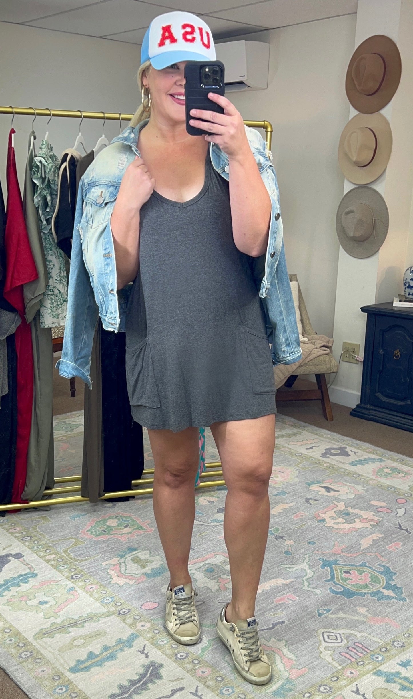 For the Fun of it Charcoal Romper Dress
