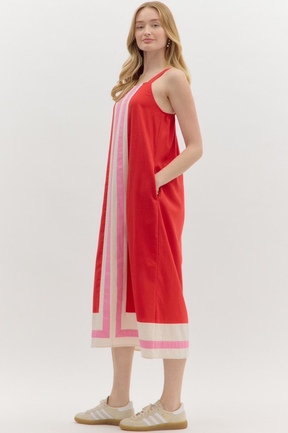 Slow and Steady Red Colorblock Midi Dress
