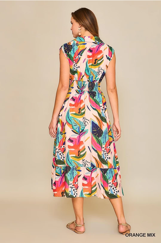 Private Island Palm Print Midi Dress